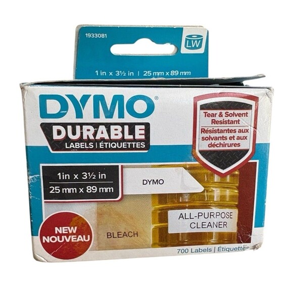 Dymo 1933081 Lw Durable 1”X 3 1/2”White Poly Labels 700 Labels New Sealed Labels - Picture 1 of 7